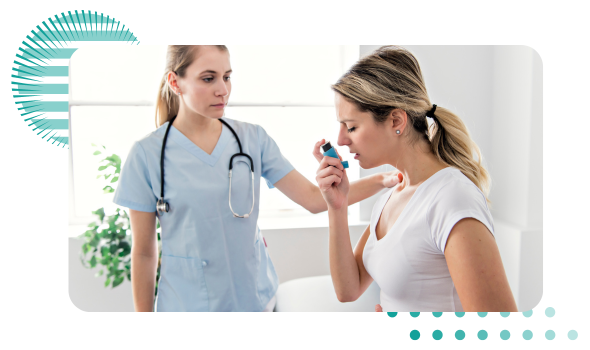 A asthma patient is inhales breath through inhaler by the help of doctor