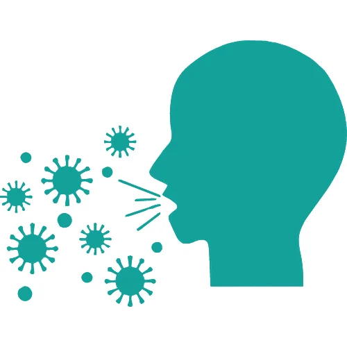 A diagram is showing that a asthma patient coughing and viruses comes out of his mouth